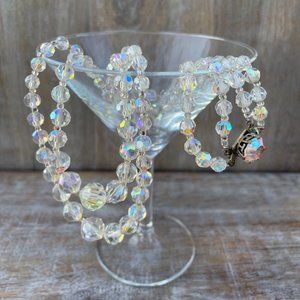 Vintage Double Graduated Strand of AB Crystal Glass Beads Necklace